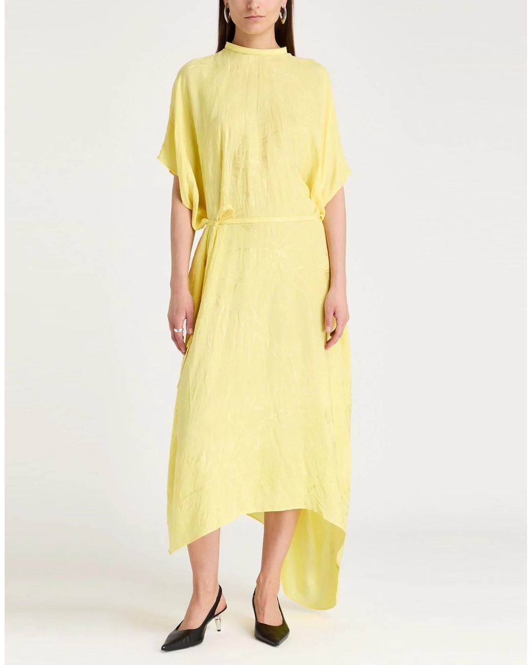 Balenciaga Yellow Short-Sleeve Belted Long Dress