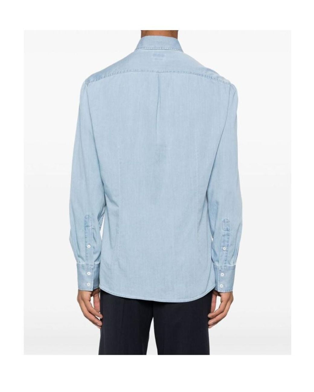 Brunello Cucinelli Blue Buttoned Long-Sleeved Shirt for men