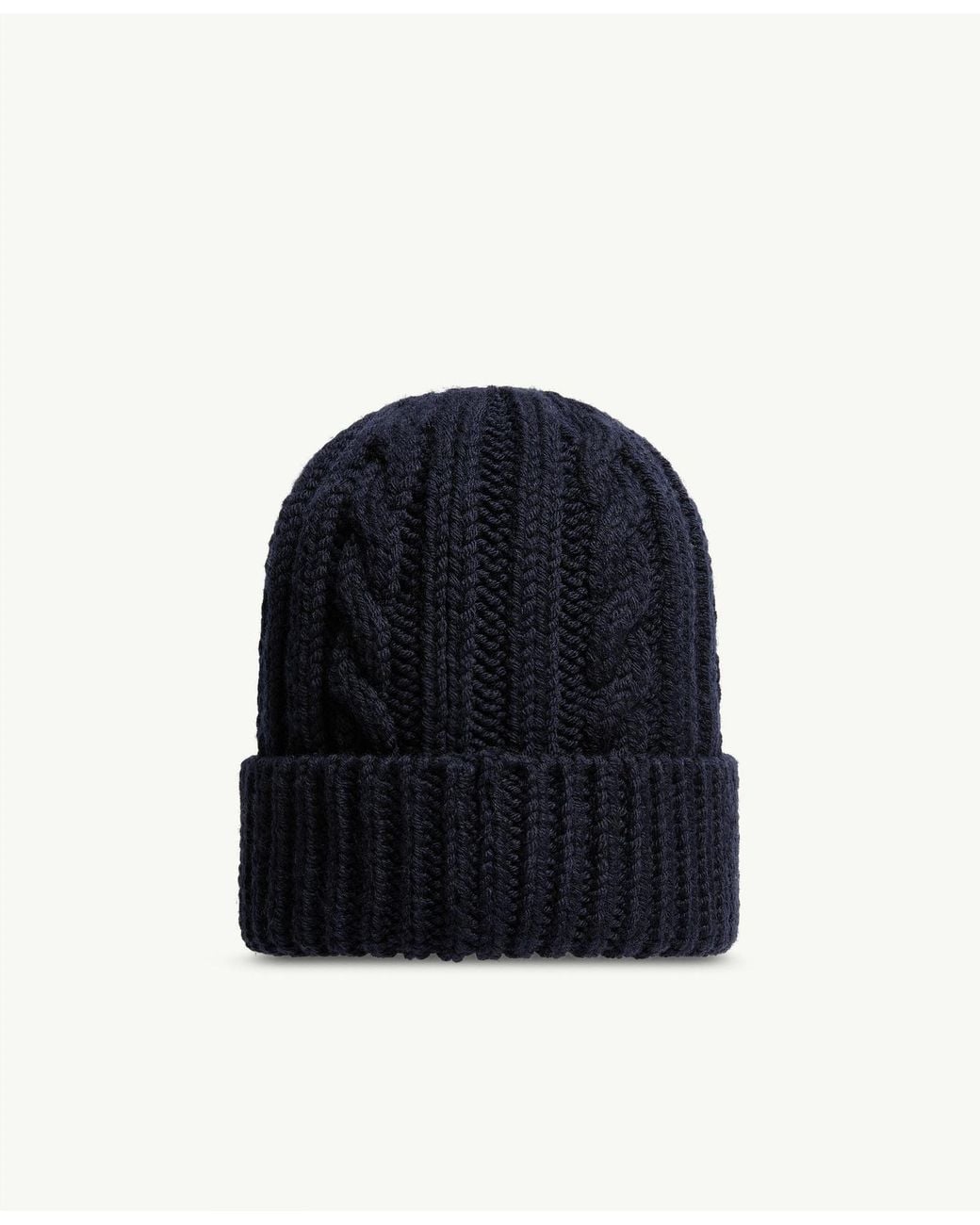 Moncler Blue Leather Logo Wool Beanie for men