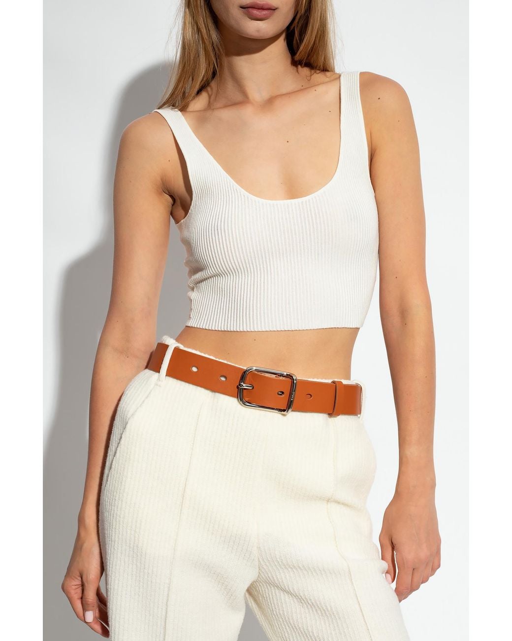Chloé White Ribbed-Knit Cropped Top