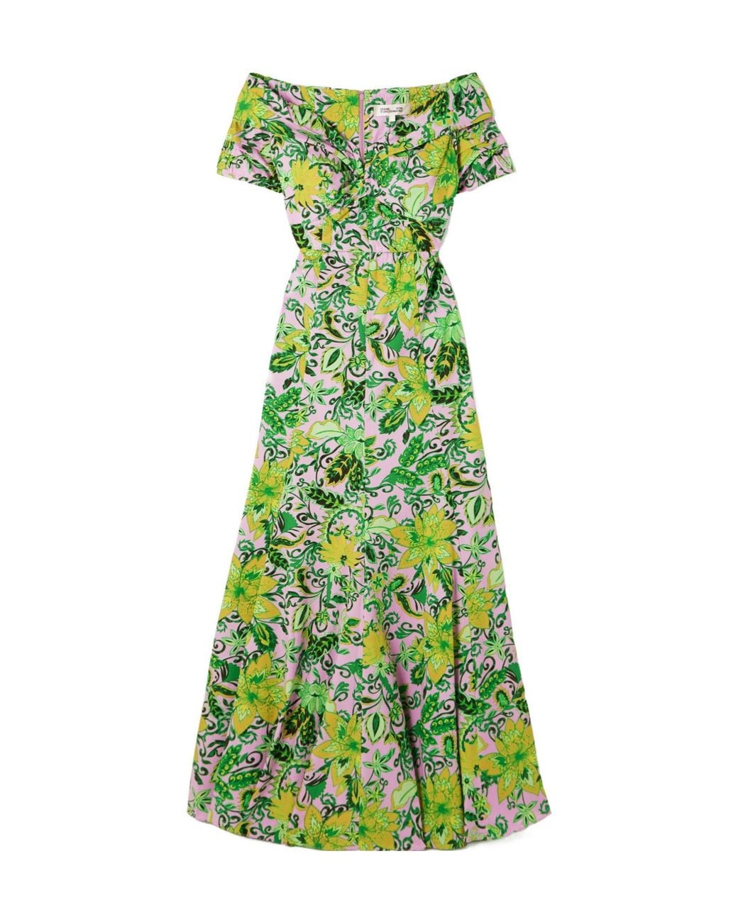 Diane von Furstenberg Green Floral-Print Cotton-Blend Maxi Dress