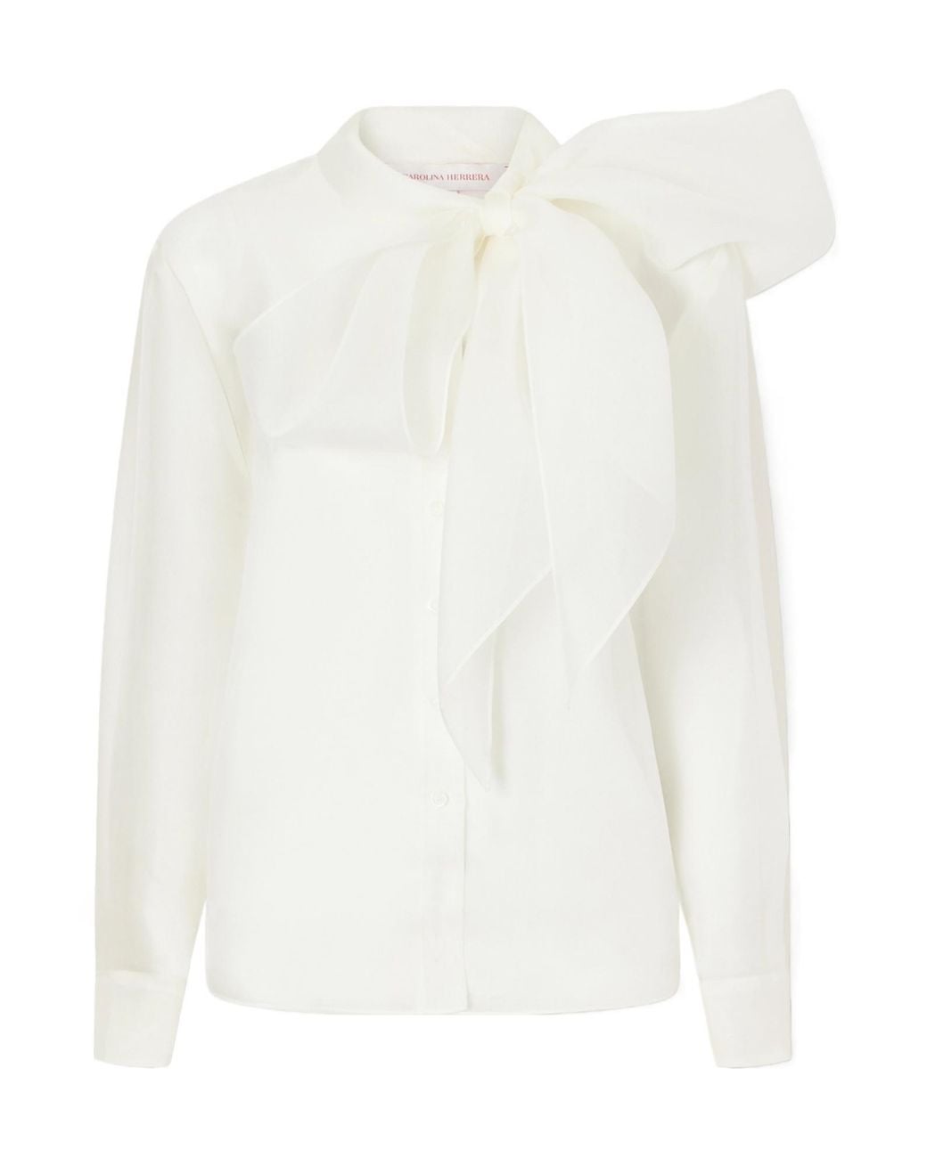 Carolina Herrera White Pussy-Bow Silk-Organza Blouse