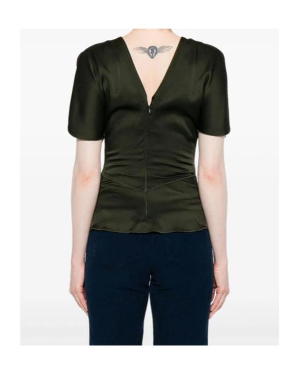 Victoria Beckham Green Crewneck Draped-Sleeve Blouse