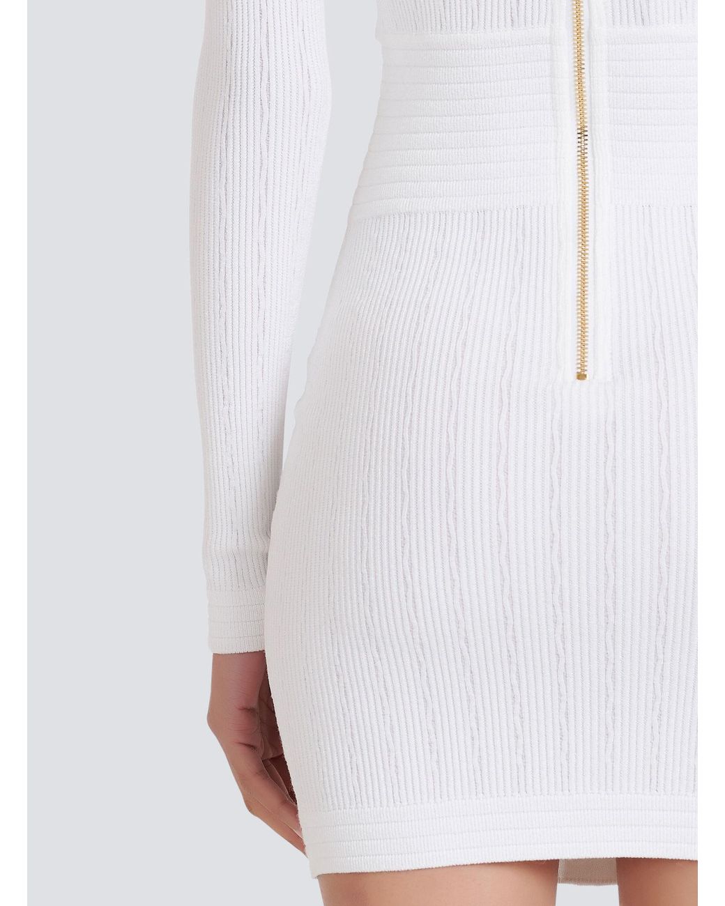 Balmain White Short Knitted Dress With Buttons