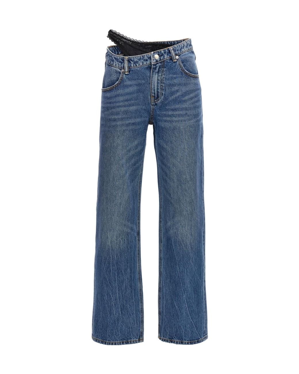 Alexander Wang Blue Asymmetrical Lace-Detailed Jeans