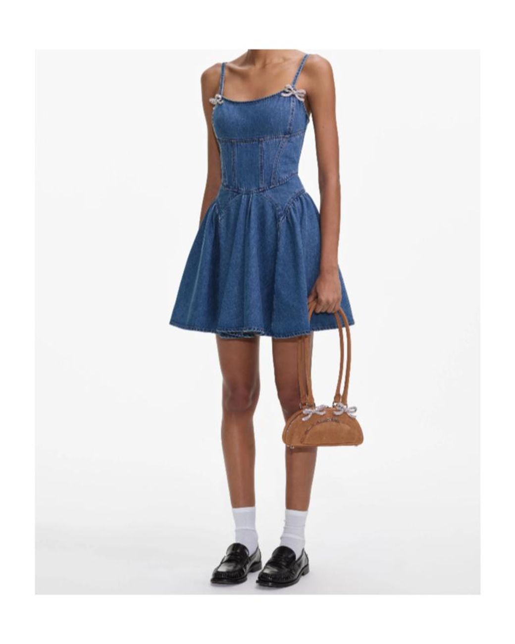 Self-Portrait Blue Lightweight Denim Flared Mini Dress