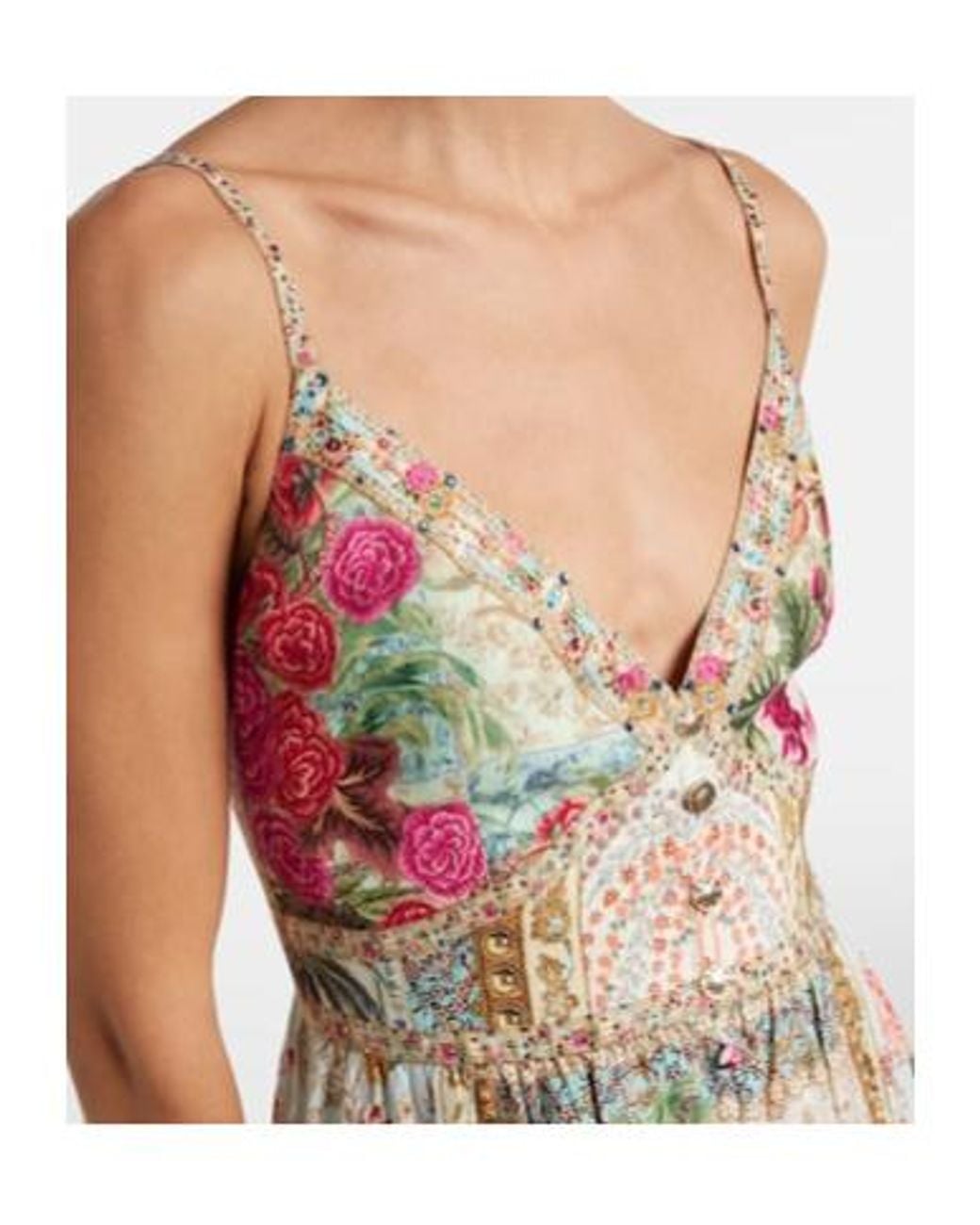 Camilla White Embellished Floral Linen Maxi Dress