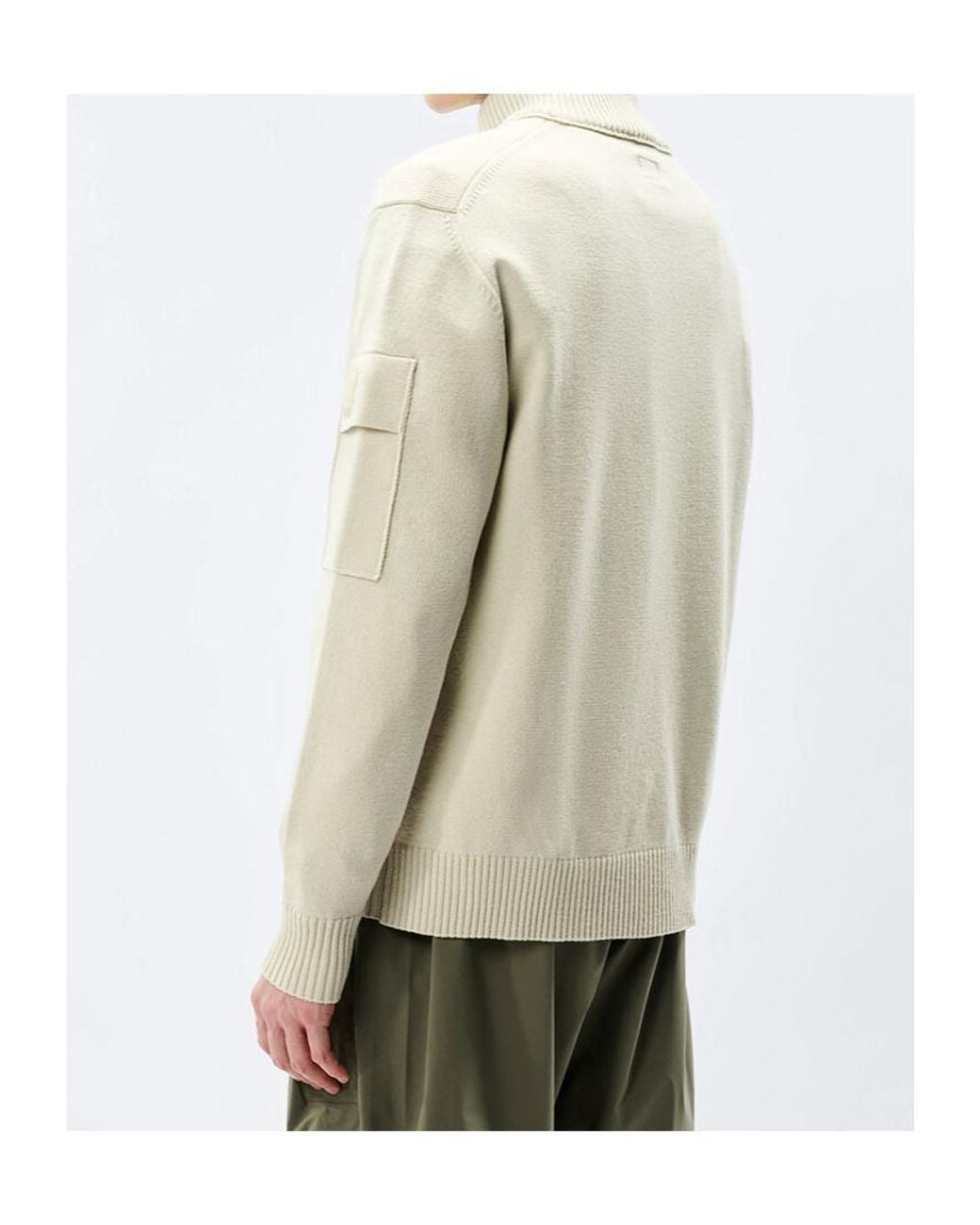 C P Company White Metropolis Series Extrafine Merino Wool Half Zip Sweater for men