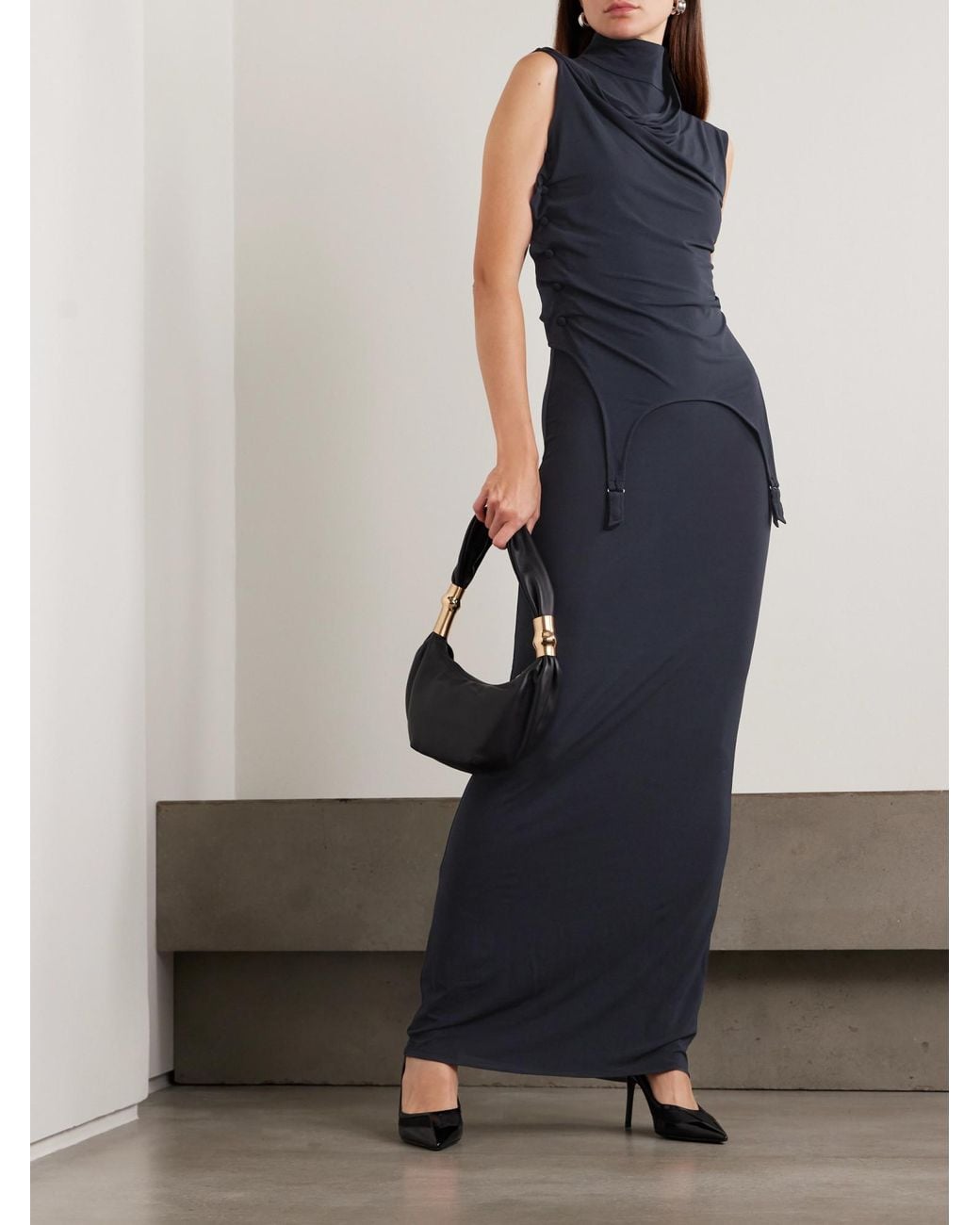 Jean Paul Gaultier Blue Draped Stretch-Jersey Maxi Dress
