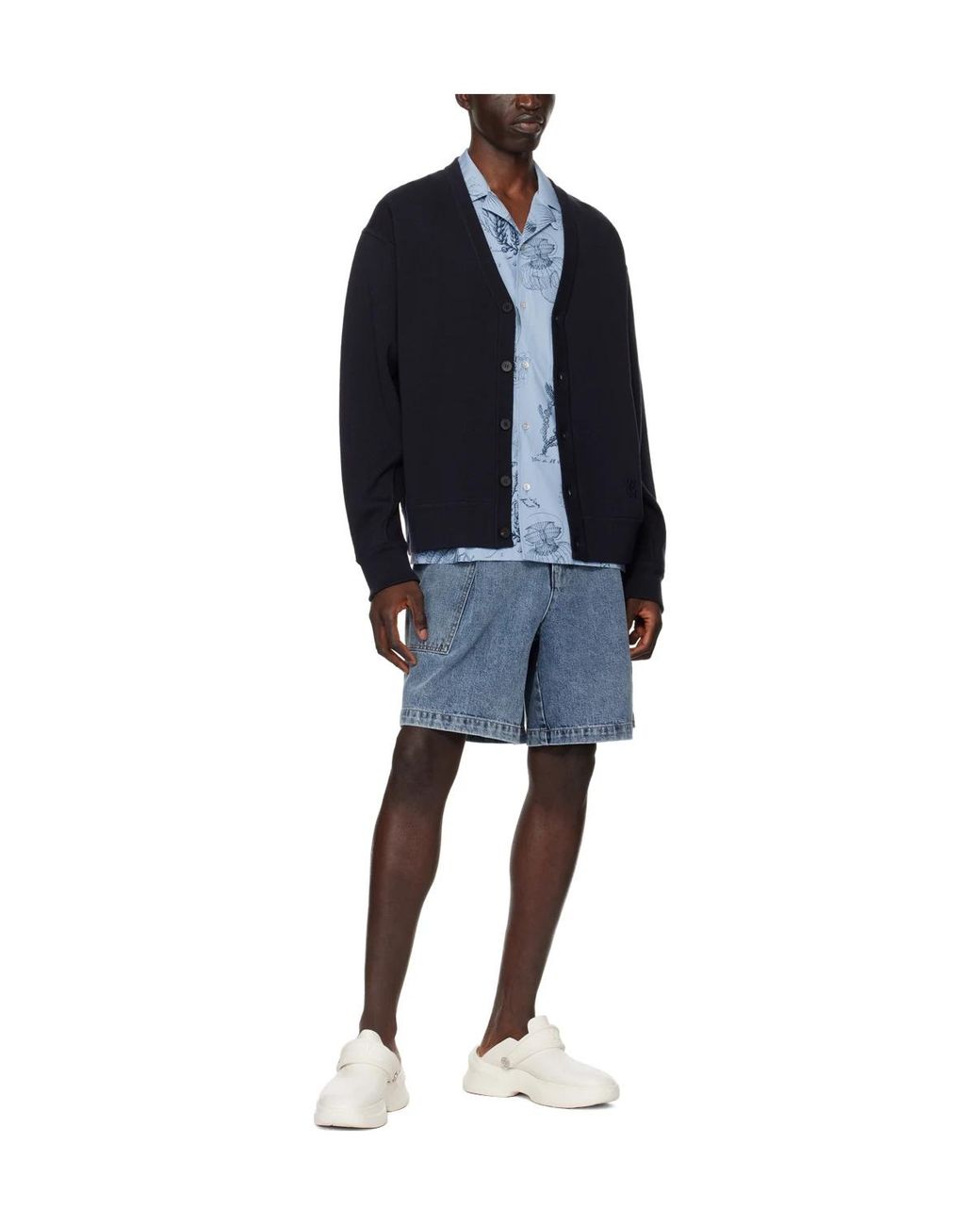 Wooyoungmi Blue Y-Neck Knitted Cardigan for men