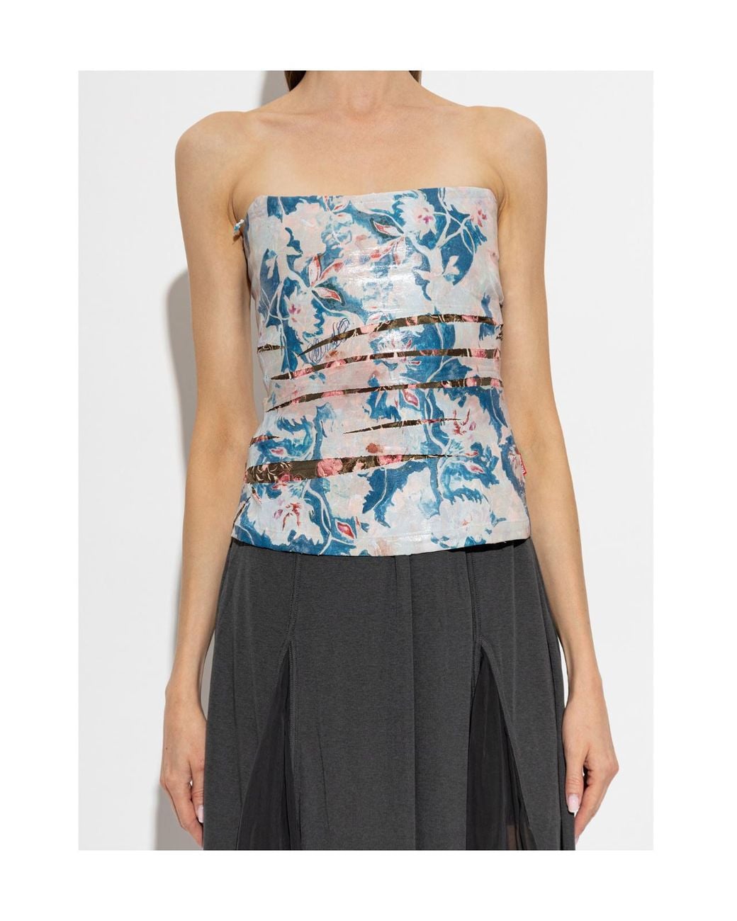 DIESEL Blue T Laxe Floral Strapless Top