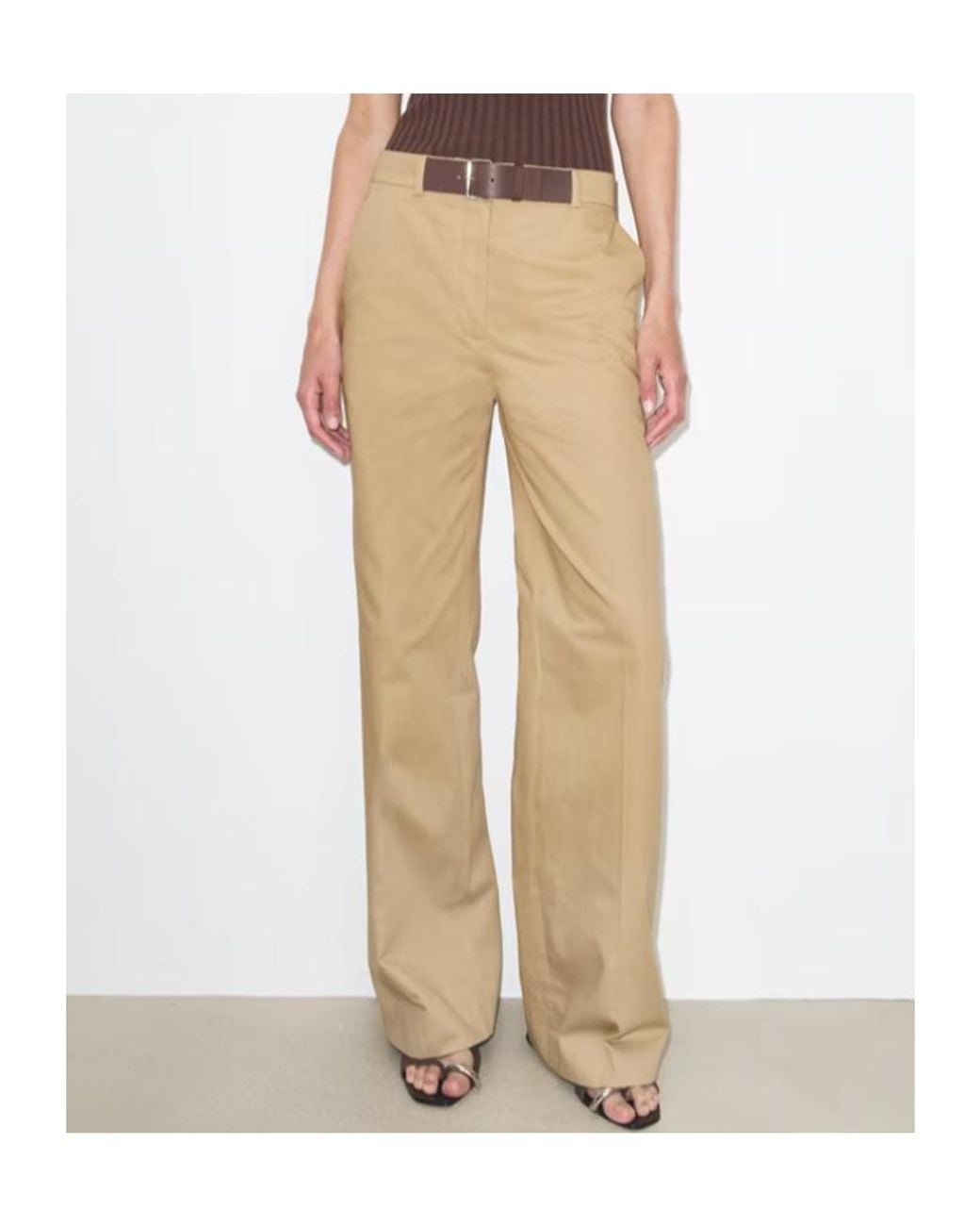 Tory Burch Natural Belted Wide-Leg Pants
