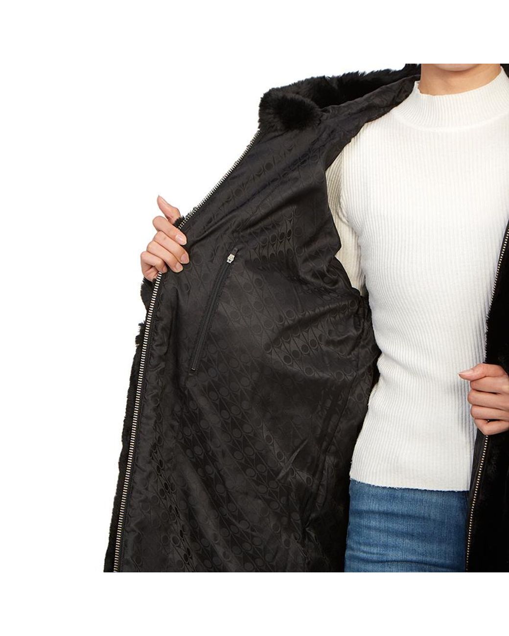 Moose Knuckles Black Faux-Fur Hooded Coat