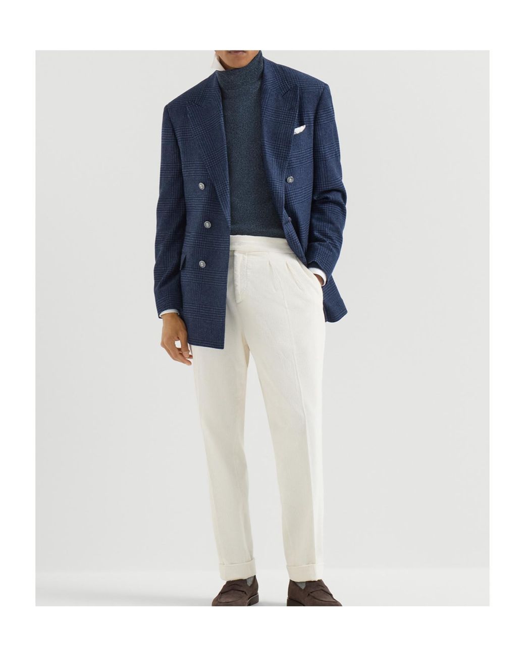 Brunello Cucinelli Blue Mouliné Cashmere Turtleneck Sweater for men