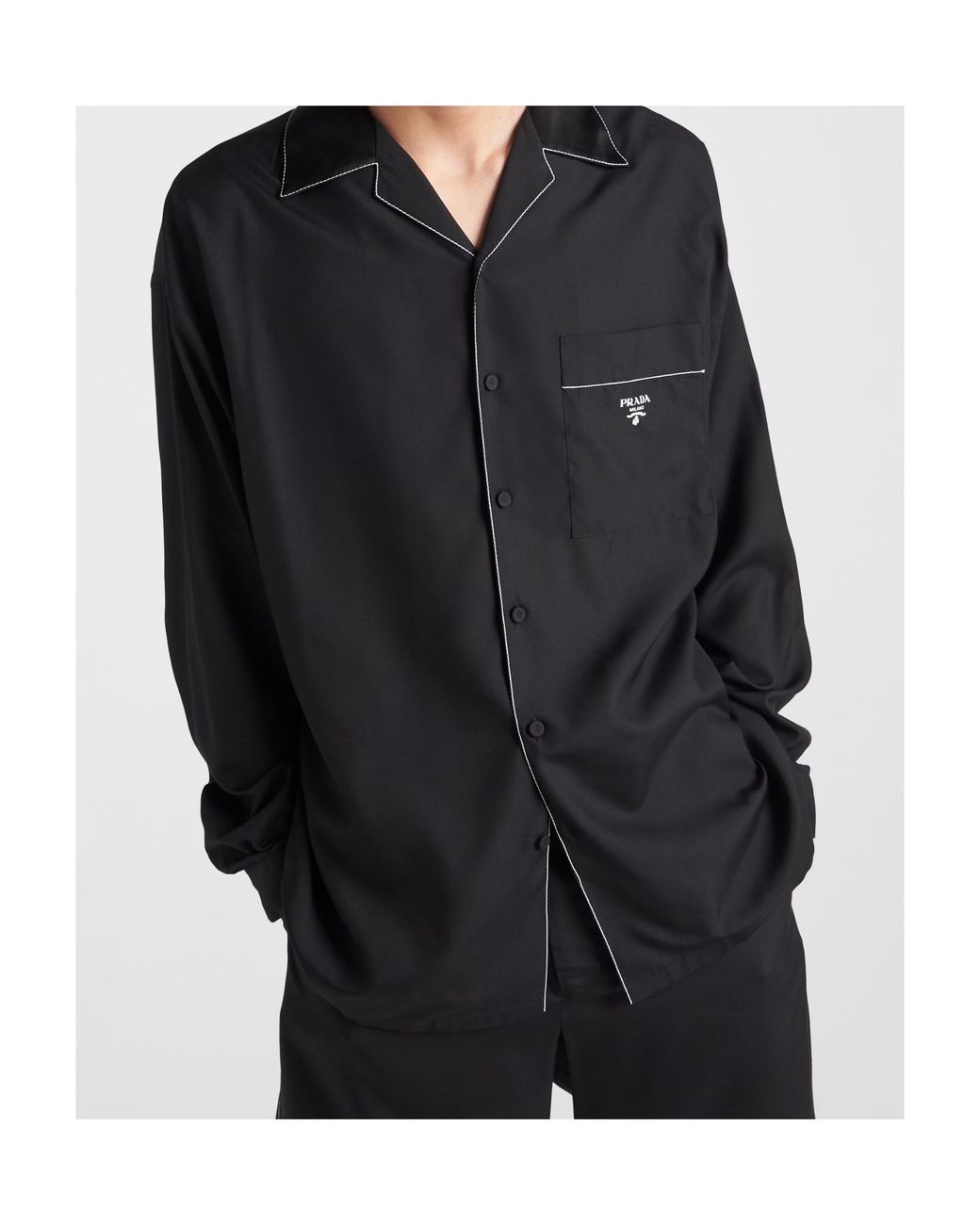 Prada Blue Contrasting-Trim Button-Up Shirt for men