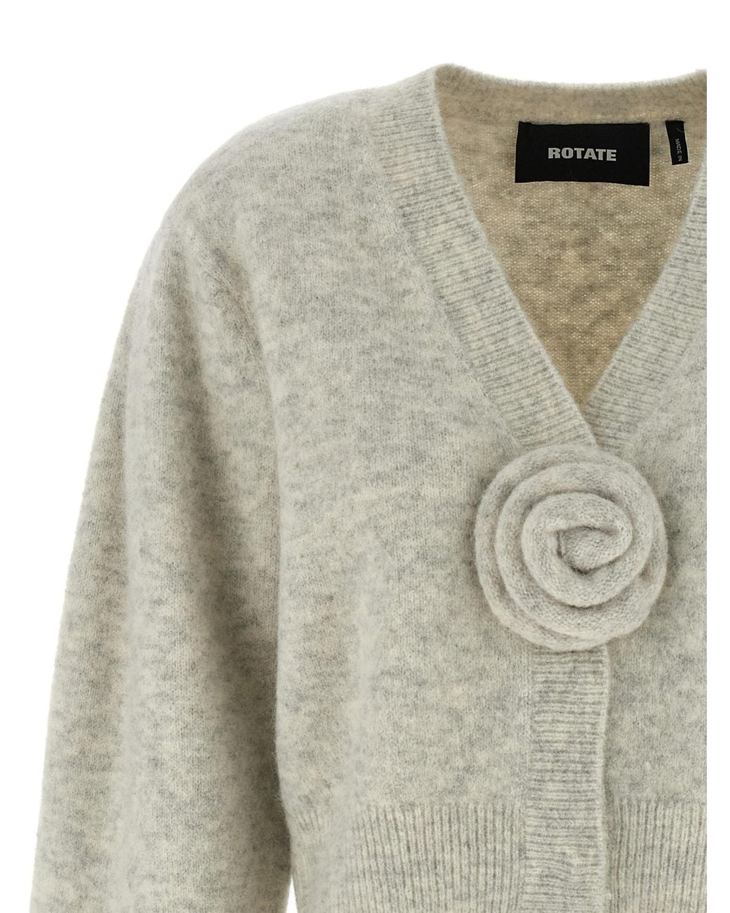 ROTATE BIRGER CHRISTENSEN Gray Puff-Sleeve Rose-Embellished Cardigan