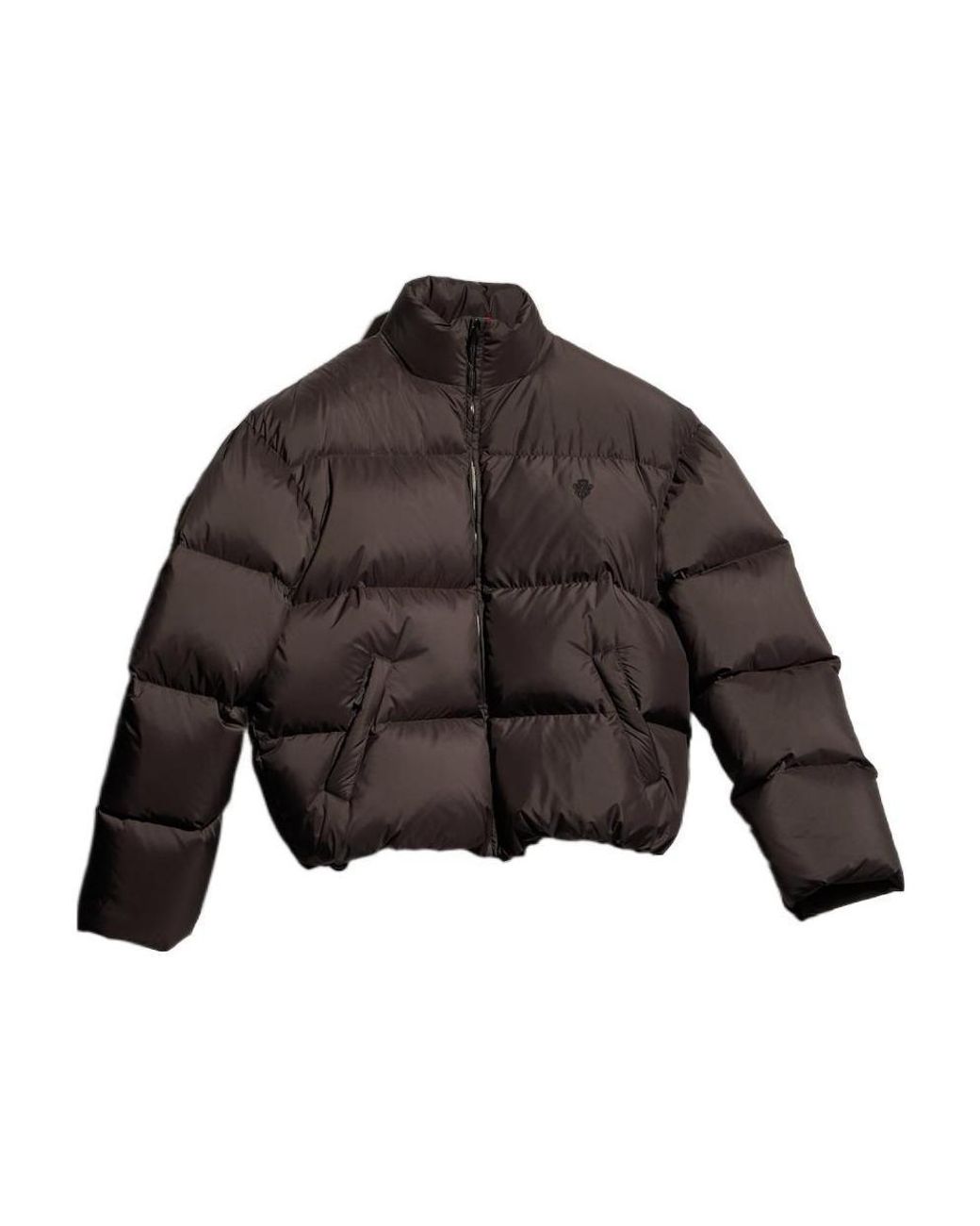 Gucci Brown Crest-Embroidered Web-Detail Puffer Jacket