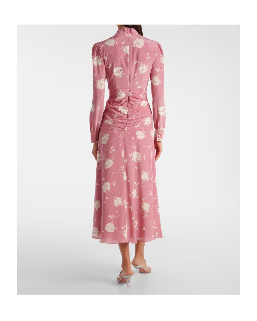Alessandra Rich Pink Bow-Detail Floral Silk Midi Dress