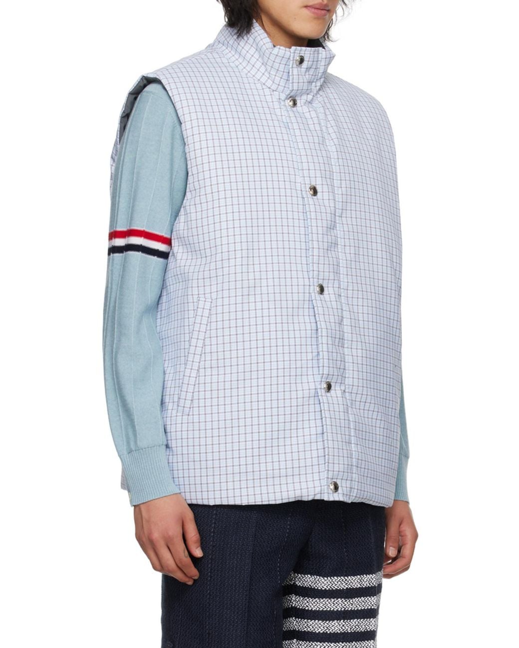 Thom Browne Blue Zip-Up Reversible Padded Gilet for men