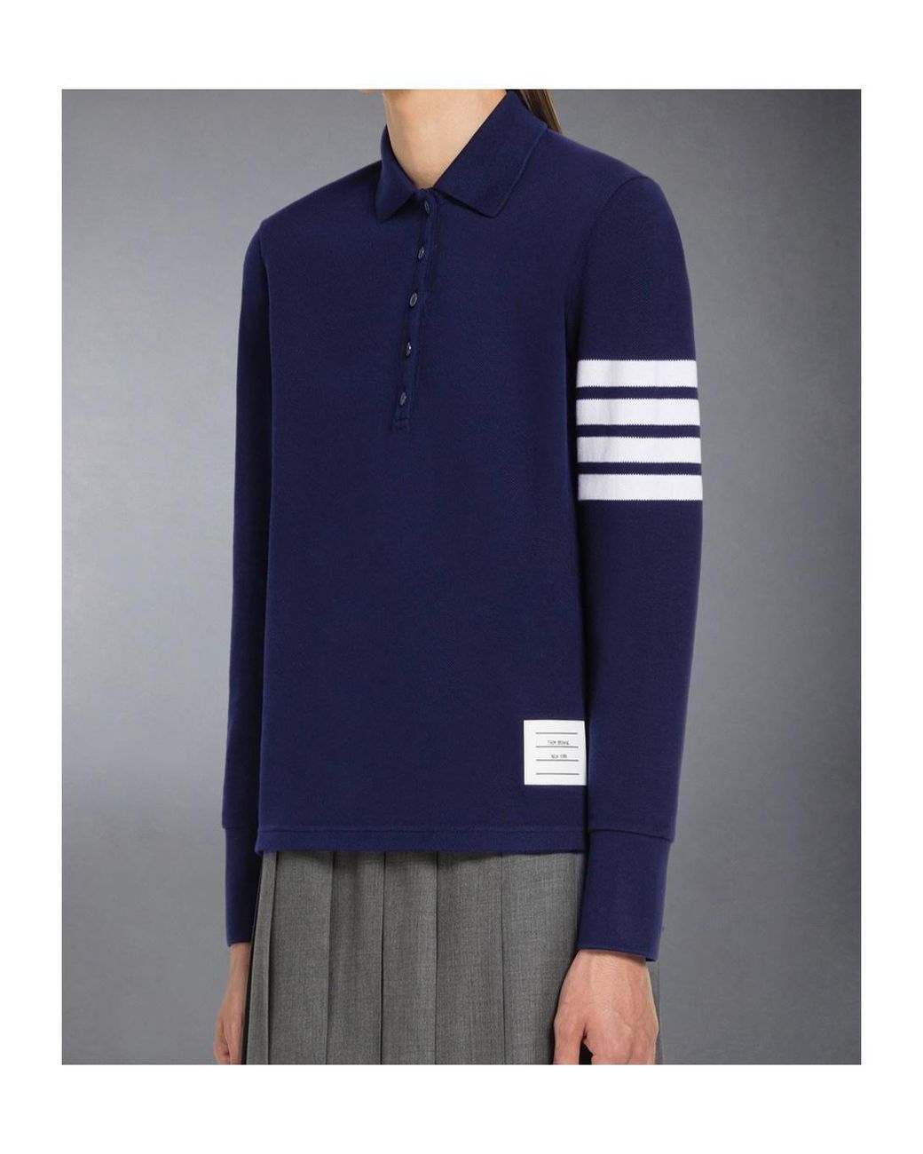 Thom Browne Blue Long-Sleeved Knitted Polo Shirt
