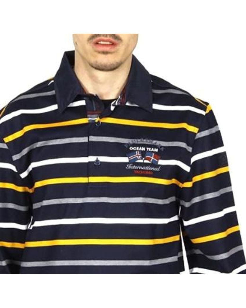 Paul & Shark Blue Striped Long-Sleeve Polo Shirt for men