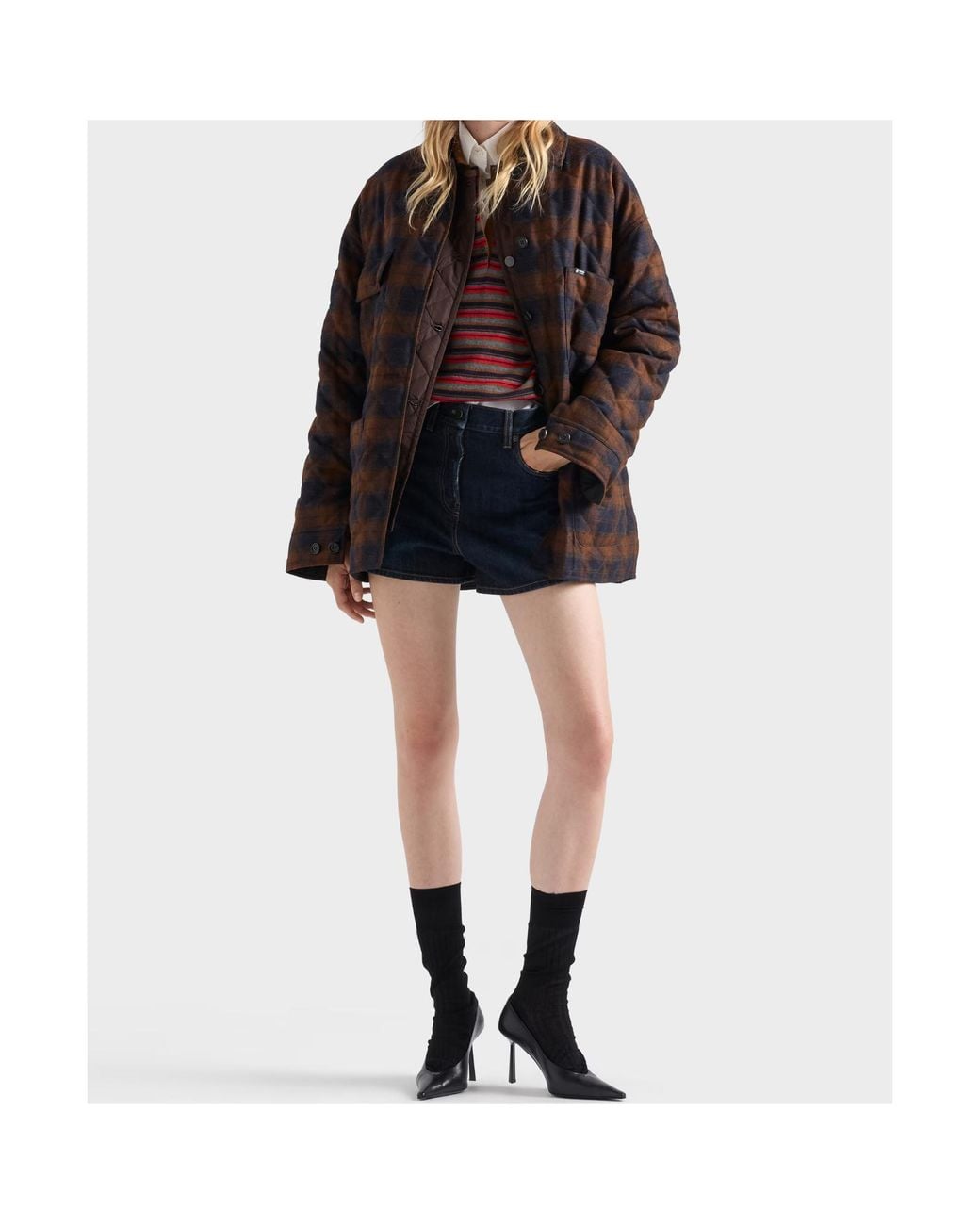 Prada Brown Quilted Wool Caban Jacket