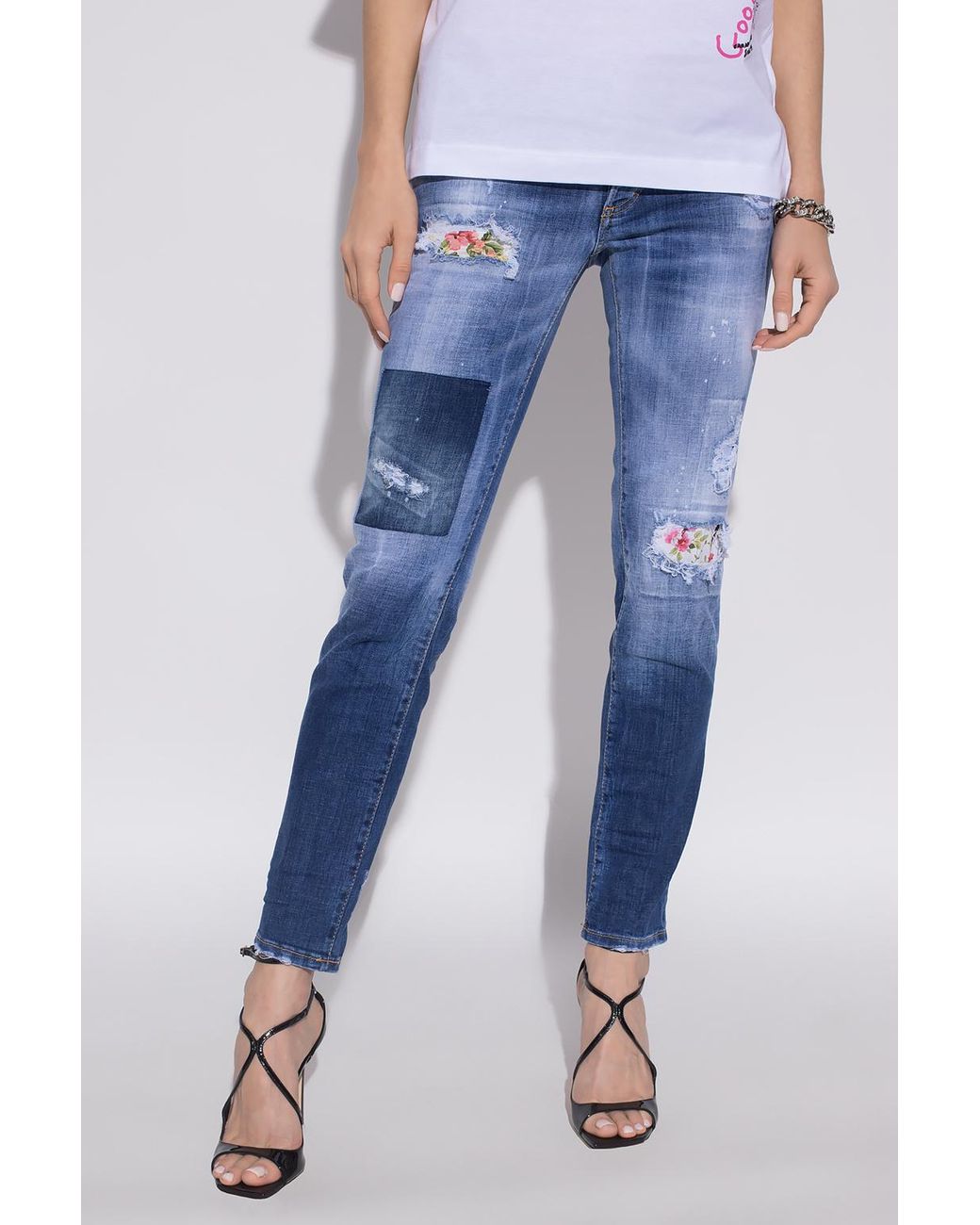 DSquared² Blue Jennifer Floral Printed Distressed Jeans