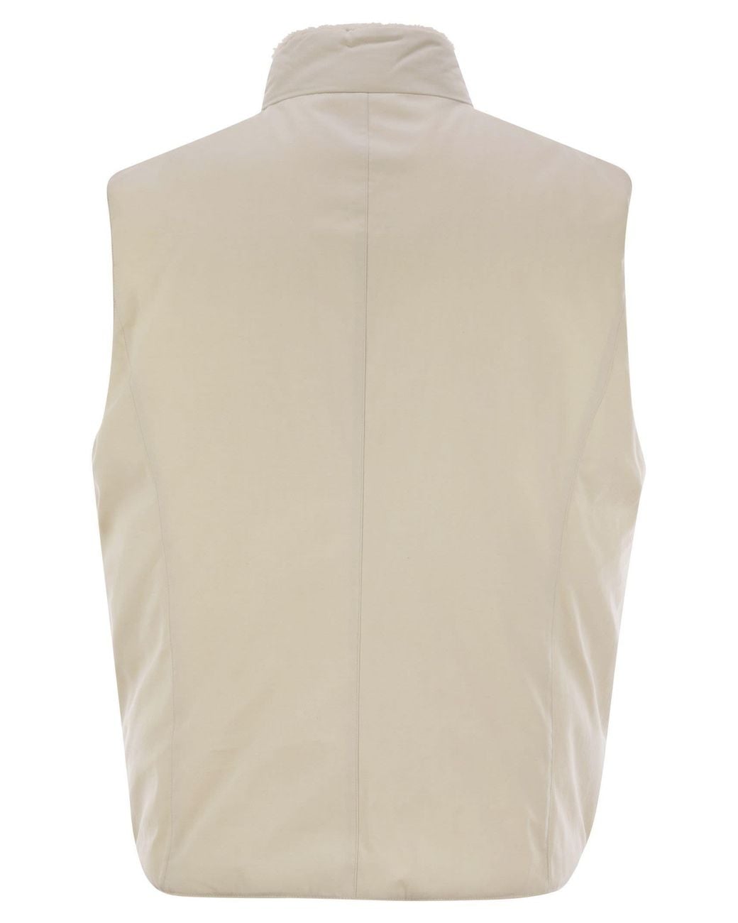 Brunello Cucinelli Natural Sleeveless Down Jacket With Sheepskin Collar for men
