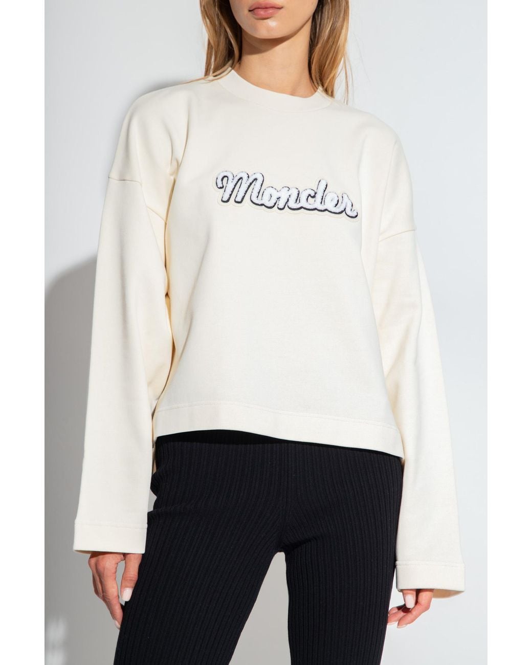 Moncler White Logo Printed Crewneck Sweatshirt
