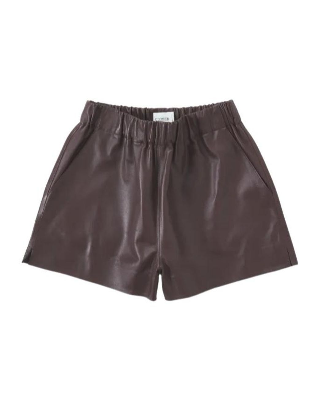 Closed Brown Elasticated-Waist Leather Shorts
