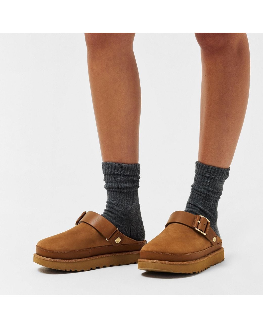 Ugg Brown Logo Details Mules