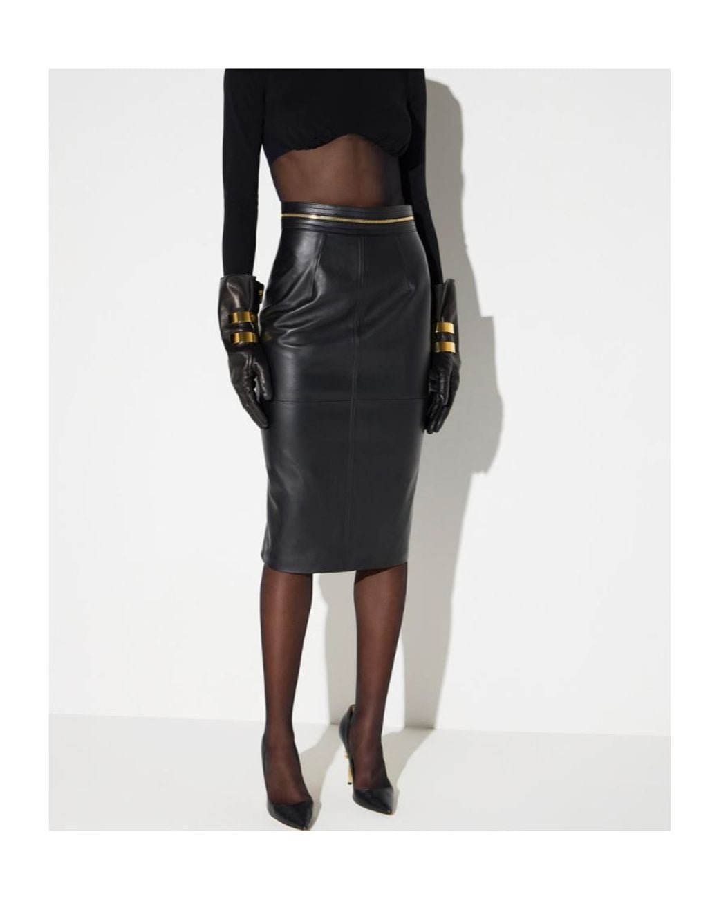 Elisabetta Franchi Gray Zip-Detail Leather Skirt