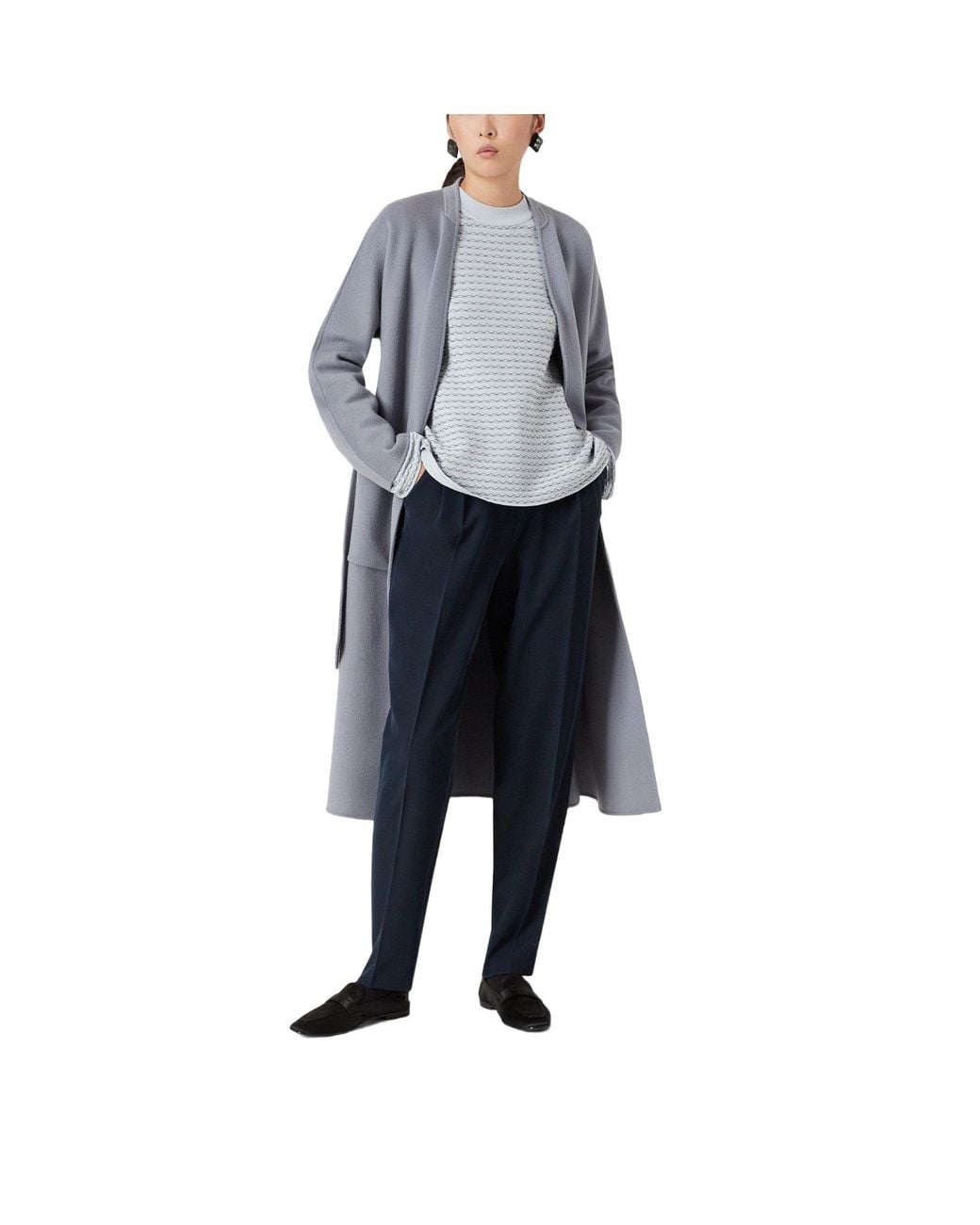 Emporio Armani Blue Long Coat With Waist Waist