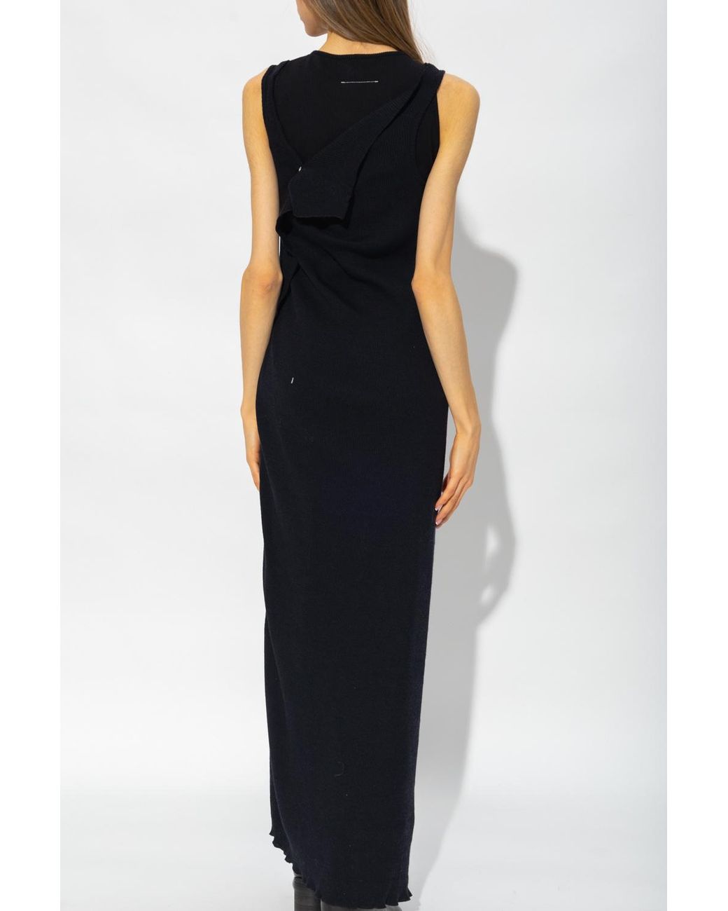 MM6 by Maison Margiela Black Asymmetric Draped Knitted Dress