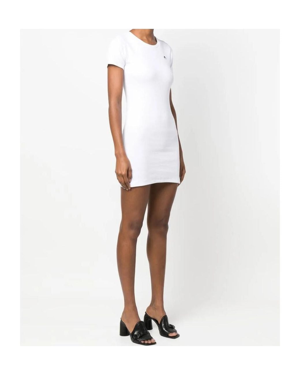 MARINE SERRE White Ribbed T-Shirt Dress