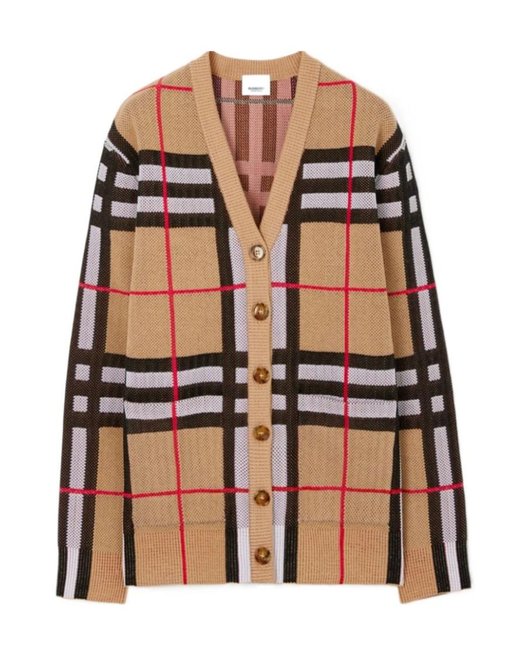 Burberry Brown Checked V-Neck Cardigan