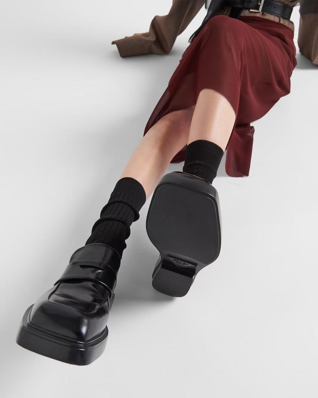 Prada Black Triangle-Patch Slip-On Loafers