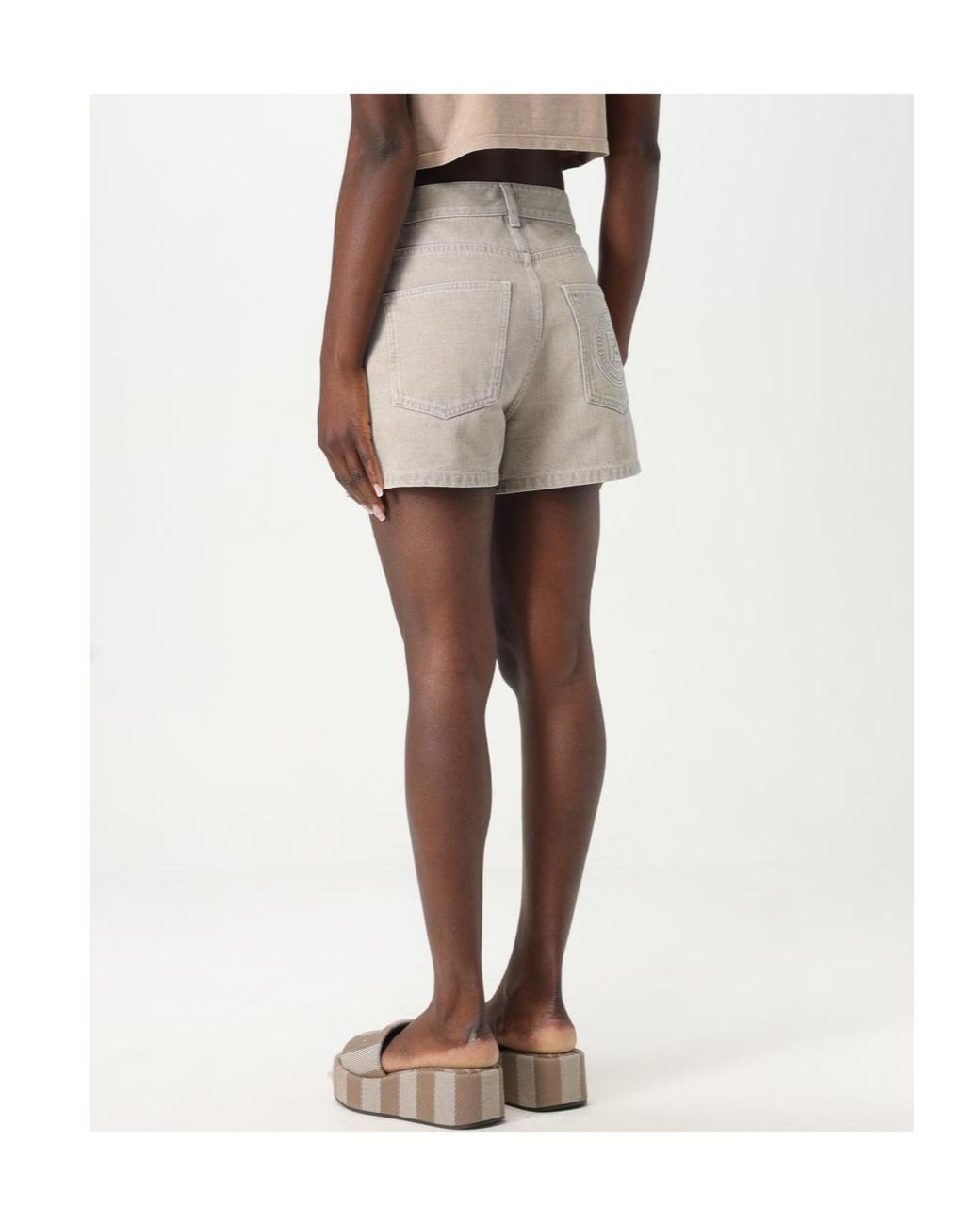 Fendi Gray Logo Detailed Denim Shorts