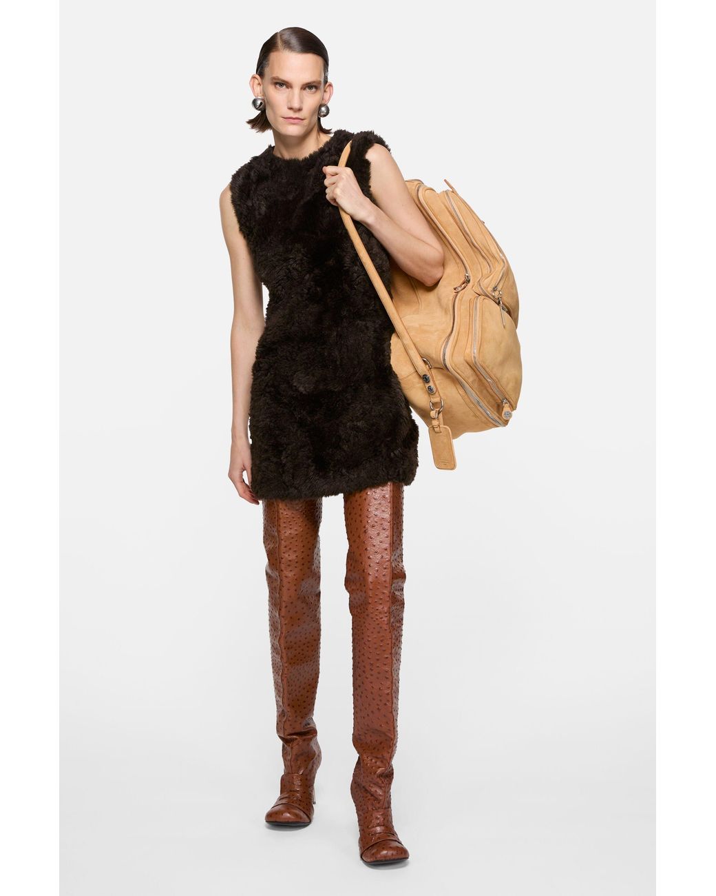 Acne Black Sleeveless Faux-Fur Mini Dress