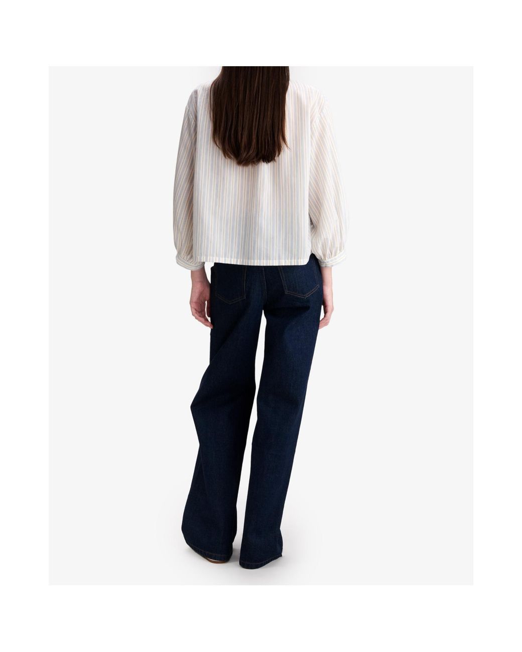 A.P.C. White Striped Band-Collar Shirt