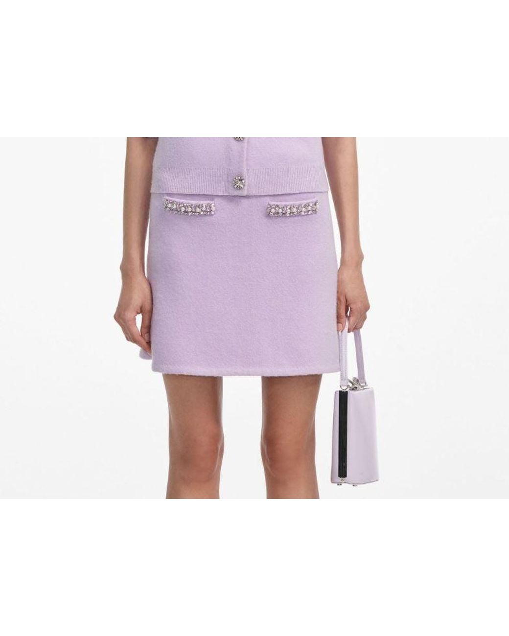 Self-Portrait Purple Elastic-Waist Skirt