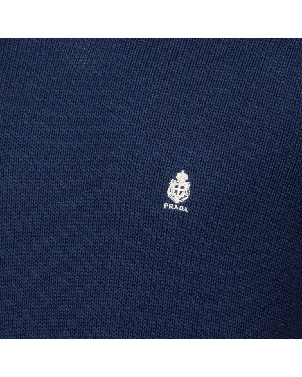 Prada Blue Logo Embroidered Knitted Sweater for men
