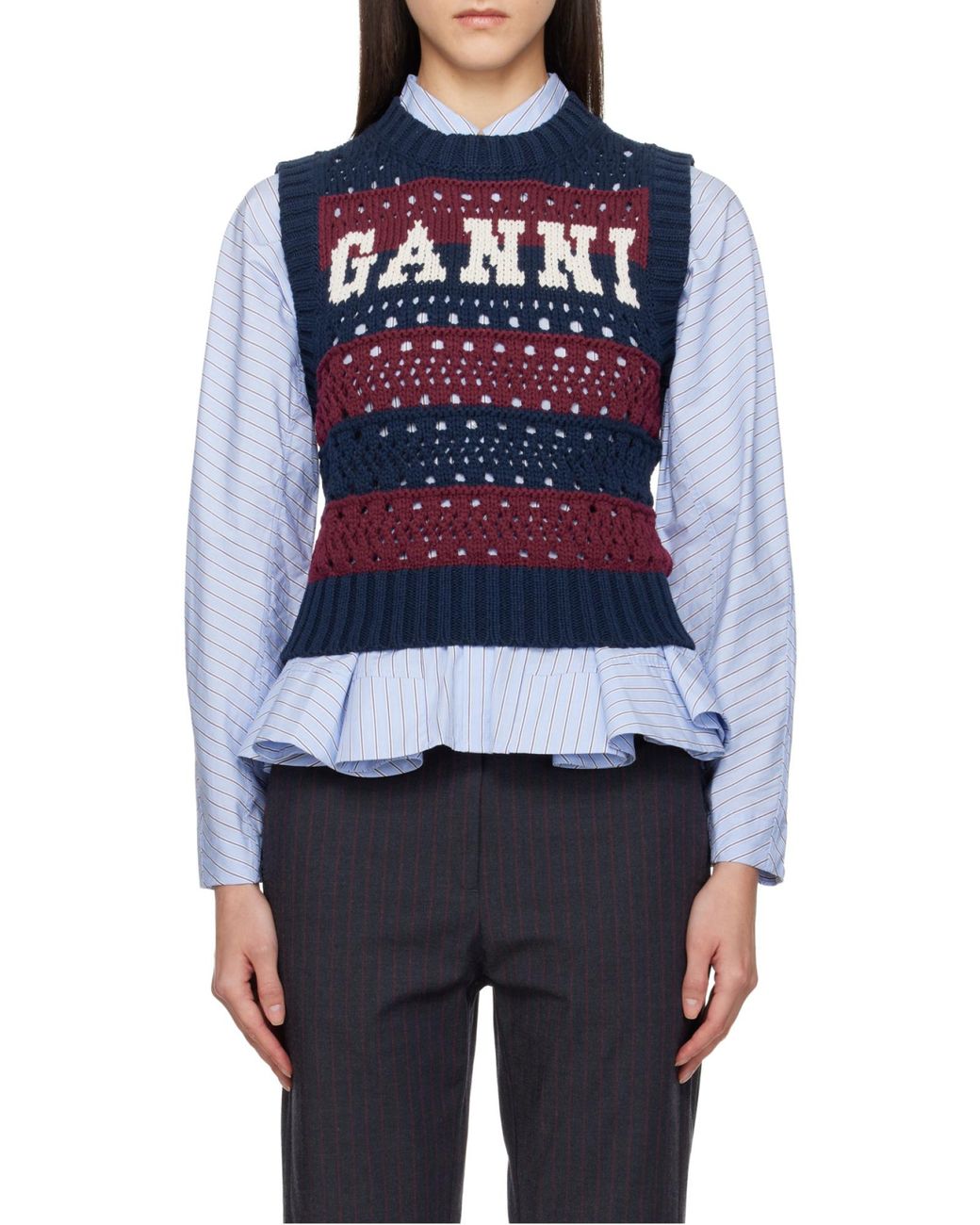 Ganni Blue Striped Knitted Vest