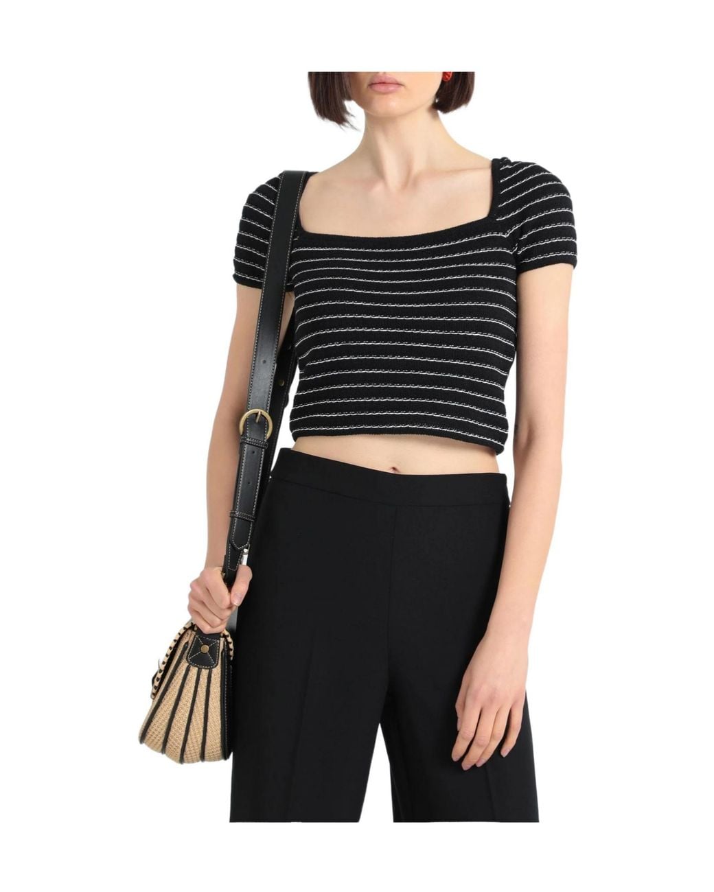 MAX&Co. Black Striped Cropped Knit Top