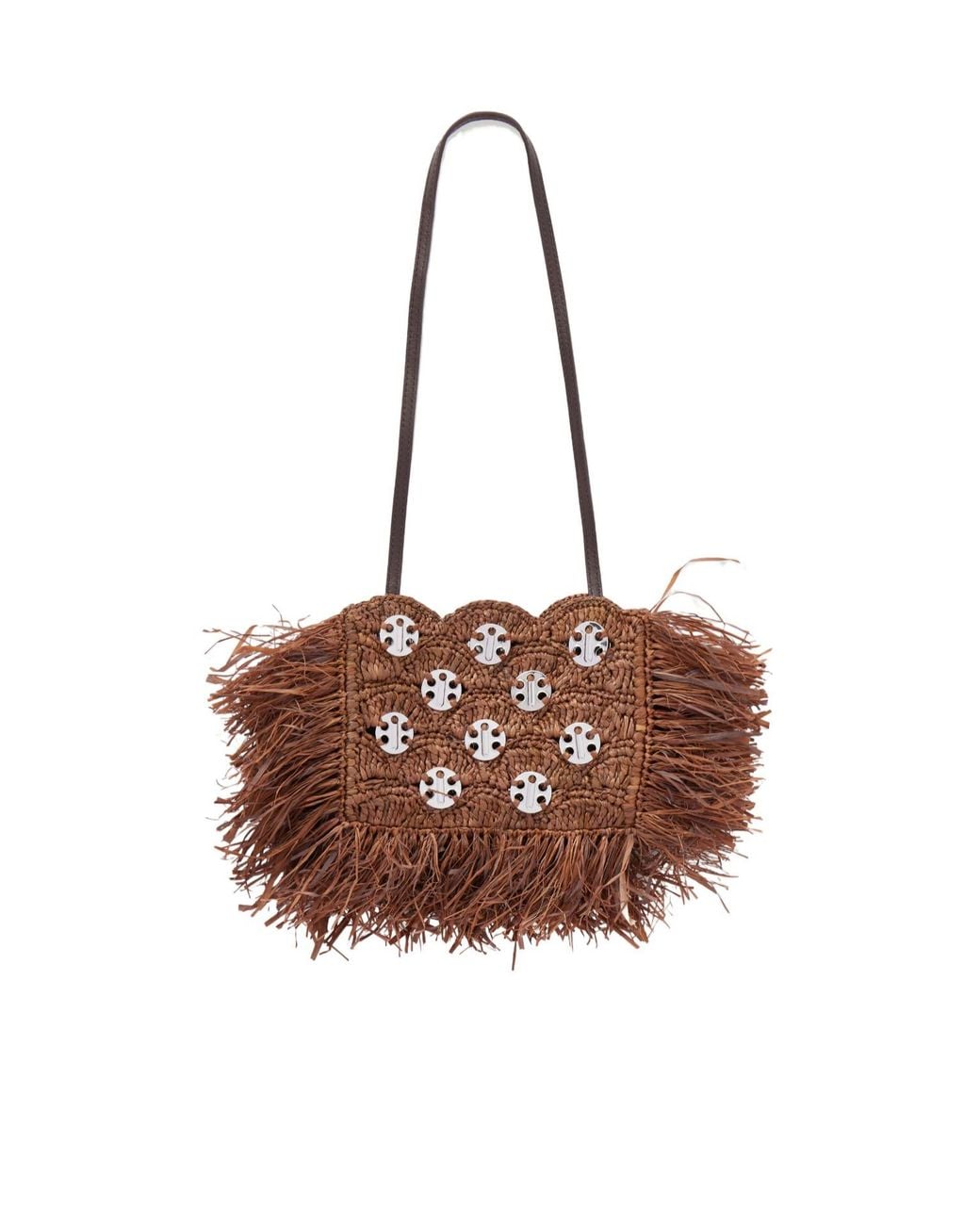 Rabanne Brown Embellished Raffia Shoulder Bag