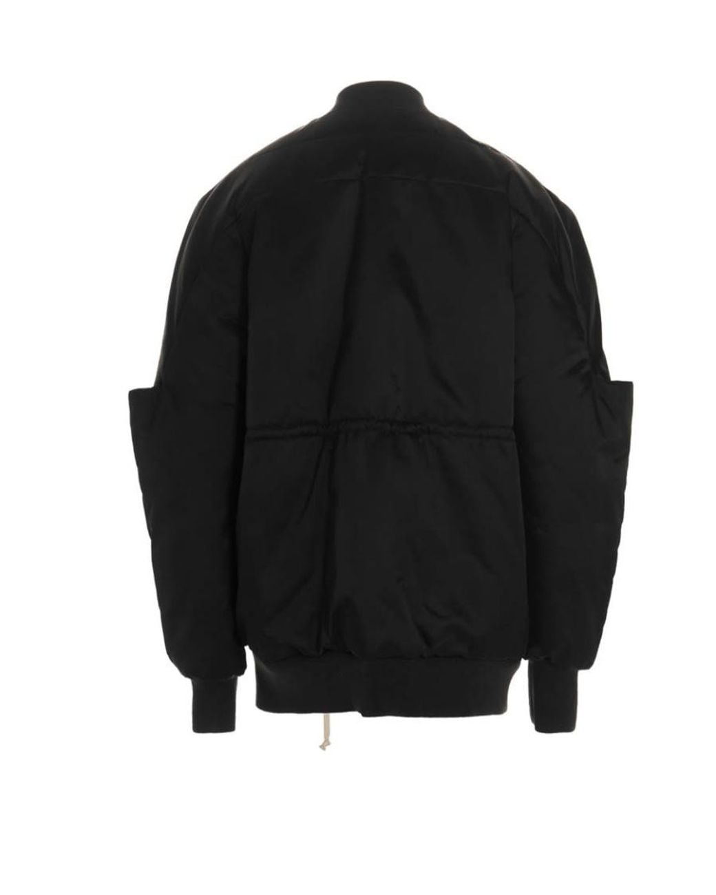 Rick Owens Black Drawstring Waist Girdered Bomber Jacket