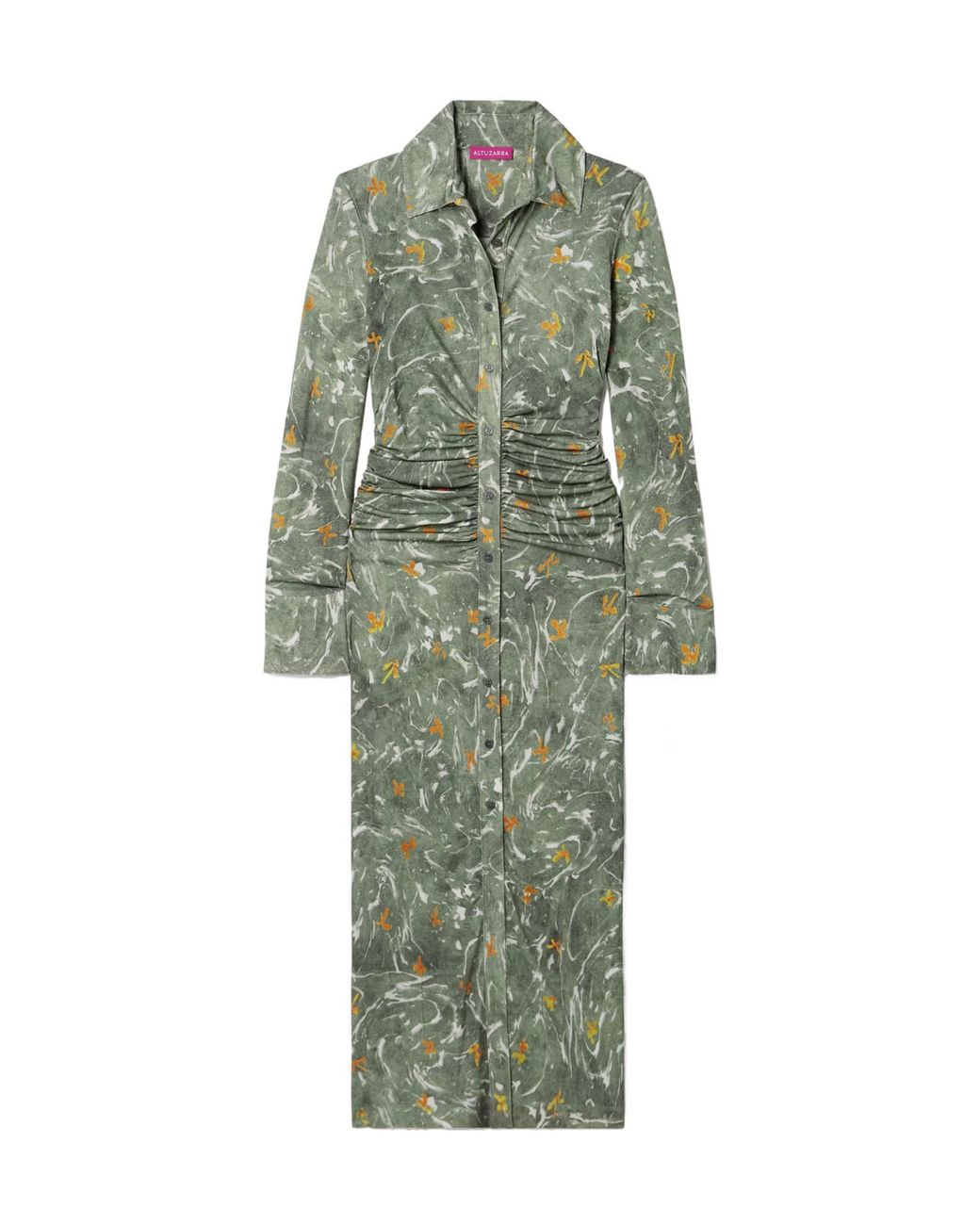 Altuzarra Green Claudia Ruched Floral-Print Crepe-Jersey Midi Dress