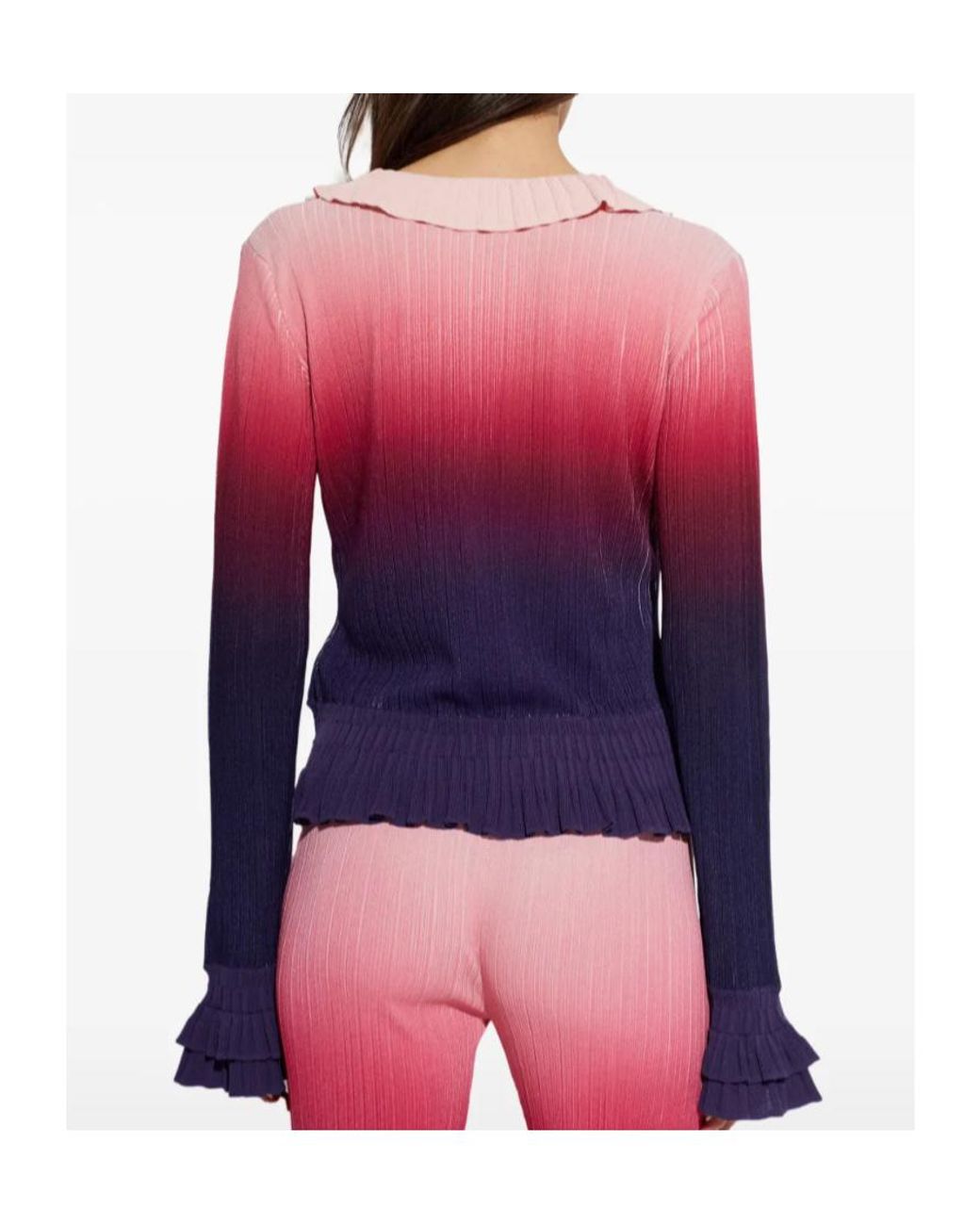 Casablanca Purple Gradient-Effect Ruffled Cardigan