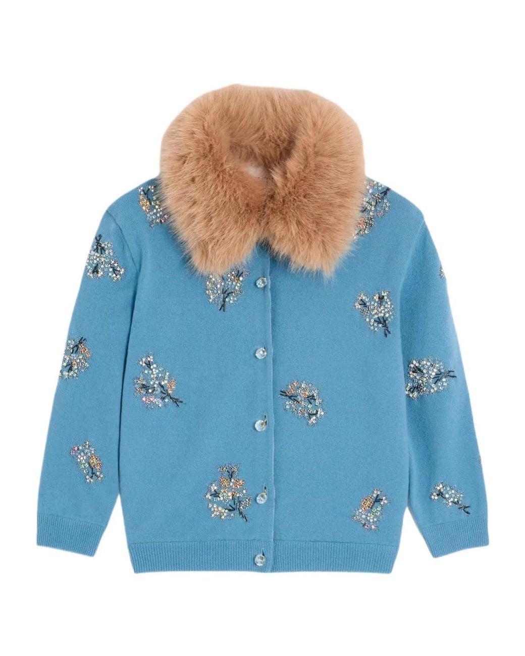 Valentino Blue Embellished Three-Quarter-Sleeved Cardigan
