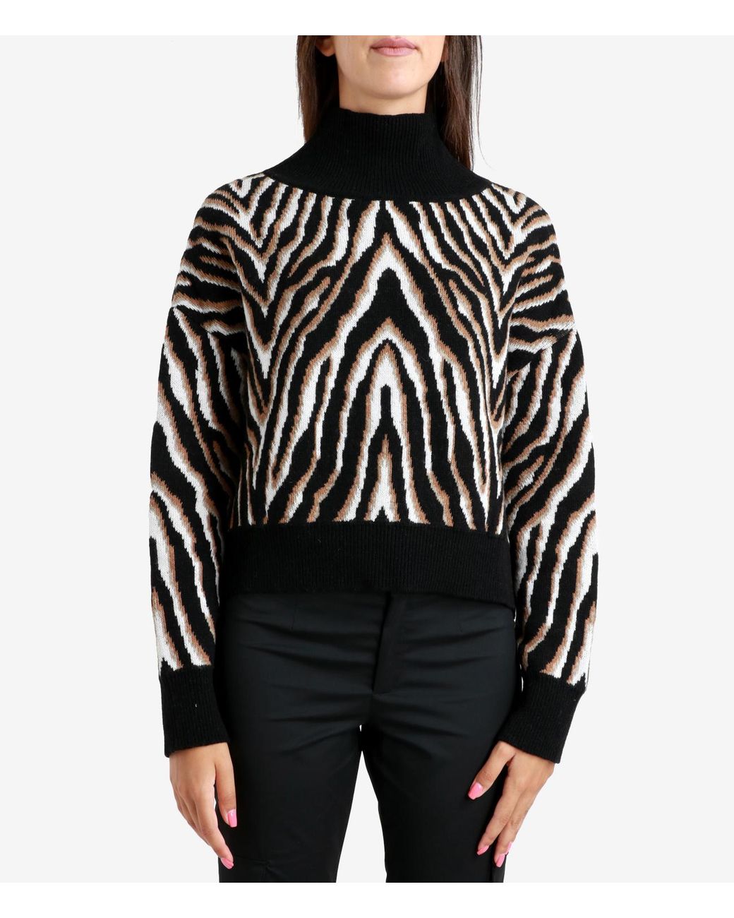 Erika Cavallini Semi Couture Black Patterned-Intarsia Wool-Blend Jumper